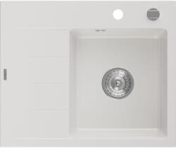 Mexen Ben gránit mosogató 1-medencés csepegtetővel, jobb oldal 600 x 500 mm, fehér, krómozott szifon - 6523605000-20 (6523605000-20)