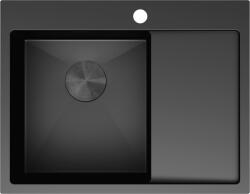 Mexen Exar 1 rekeszes, csöpögtetős, bal oldali, 620 x 480 mm-es fekete acél mosogató - 6431621005L-70 (6431621005L-70)