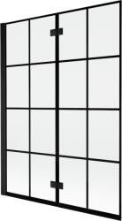 Mexen Mist kétszárnyú fürdőszobai paraván, balos, 130 x 150 cm, fekete rács, fekete - 8A9-130-002-70-77-L (8A9-130-002-70-77-L)