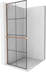 Mexen Kioto+ L zuhanyfal polccal Walk-in 80 x 200 cm, fekete rács, kefe általi réz - 800-080-123-65-77 (800-080-123-65-77)
