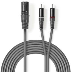 Nedis XLR 3-Tűs Dugasz, RCA Dugasz x2, PVC, nikkelezett, szimmetrikus audió kábel, 3m, sötét szürke (COTH15200GY30) (COTH15200GY30) (COTH15200GY30)
