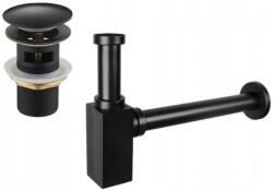  Mexen fél szifon mosdóhoz négyzet alakú, klik-klak dugóval, túlfolyóval, antik fekete - 7992060-79 (7992060-79)