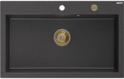 Mexen Elix gránit mosogató egykamrás 800 x 500 mm, fekete, arany szifonnal - 6527801005-76-G (6527801005-76-G)