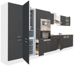 Leziter Yorki 420 Konyhablokk - Fehér Korpusz, Selyemfényű Antracit Front, Alulfagyasztós Hűtős Szekrénnyel