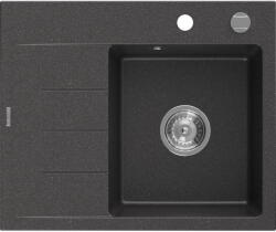 Mexen Ben gránit mosogató 1 medencés csepegtetővel, jobb oldali 600 x 500 mm, fekete pettyes, króm szifon - 6523605000-76 (6523605000-76)