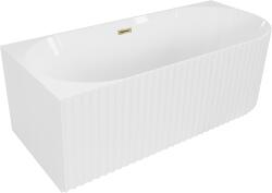 Mexen Gia szabadon álló sarokkád bordázott bal 150 x 75 cm, fehér fényes, arany túlfolyó - 52701507500L-50 (52701507500L-50)