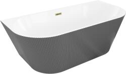 Mexen Oris szabadon álló bordázott fal melletti kád 150 x 75 cm, fehér/szürke, arany túlfolyóval - 52871507562-50 (52871507562-50)