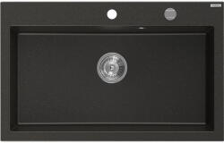 Mexen Elix gránit mosogató 1-medencés 800 x 500 mm, fekete/arany metál, króm szifon - 6527801005-75 (6527801005-75)