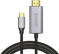 SAVIO CL-170 HDMI apa - USB-C apa Adat kábel - Fekete (1m) (CL-170) (CL-170)