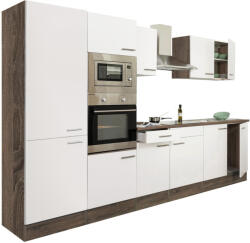 Leziter Yorki 330 Konyhablokk - Yorki Tölgy Korpusz, Selyemfényű Fehér Front, Polcos Szekrénnyel