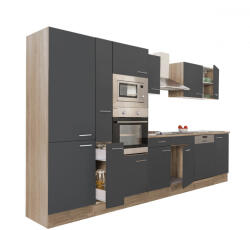 Leziter Yorki 370 Konyhablokk - Sonoma Tölgy Korpusz, Selyemfényű Antracit Front, Polcos Szekrénnyel