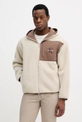 Calvin Klein gyapjú pulóver bézs, sima, kapucnis, LV04RD218G - bézs XL