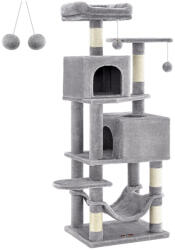 FEANDREA Macska kaparófa, két cicaházzal, pihenőhelyekkel és függőággyal, szürke 49×40×150cm (PCT192W01)