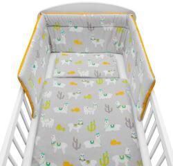  5 részes pamut ágynemű szett levehető huzattal, ovis méretű ágyneművel - Szürke láma