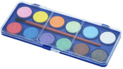 Vízfesték készlet, 12db-os, 22 mm festékgombokkal, szintetikus ecsettel - delfinbuvar