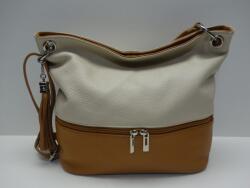 Genuine Női válltáska: bézs-konyakbarna bőr, 2 rekeszes (1135509)