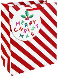 Eurowrap ajándéktasak (26, 5x33x14 cm) piros-fehér csíkos, Merry Christmas /12 kar. (5) (X-36133-2C)