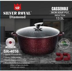 Silver Royal Diamond lábas tapadásmentes márvány bevonattal 36x16 cm, 13, 5 L (SR-4036-bordó márvány)