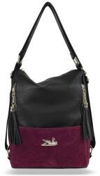  Zellia Női Válltáska/Hátizsáká Alakítható 22199 Fekete-Bordó - Velúr - (45727726)