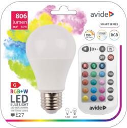 Avide Smart LED E27 Globe A60 9.7W RGB+W 2700K IR Távirányítóval, 806 lumen (A3207)