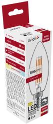 Avide LED Filament Candle, 5, 9W, E14, 330°, WW, 2700K, meleg fehér, 806 Lumen, gyertya, üveg bura, Fényerőszabályozható (A0623)