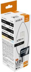 Avide LED White Filament Candle, 4, 5W, E14, 330°, NW, 4000K, természetes fehér, 470 Lumen, gyertya, üveg bura (A8880)