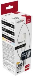 Avide LED White Filament Candle, 6, 5W, E14, 330°, WW, 2700K, meleg fehér, 806 Lumen, gyertya, üveg bura (A9207)