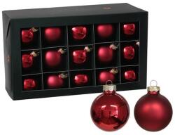  Üveg karácsonyfadísz gömb, piros színű, fényes és matt felületű, 30 db - 5, 7 cm