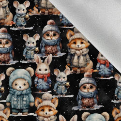 Takoy Téli softshel anyag mesebeli állatok fekete alapon