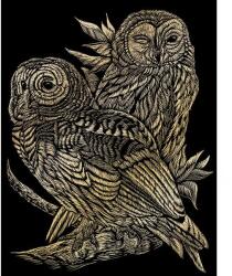 Royal & Langnickel Karckép gravírozó készlet karctűvel, 20x25 cm - Baglyok, arany