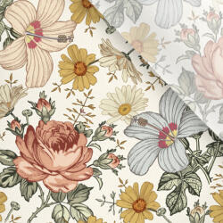 Takoy Enyhén elasztikus műselyem / silky anyag bézs virágok