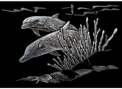 Royal & Langnickel Karckép gravírozó készlet karctűvel, 12x18 cm - Delfinek, ezüst