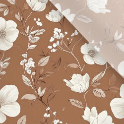 Takoy Enyhén elasztikus műselyem / silky anyag fehér virágok Via mocha mousse alapon
