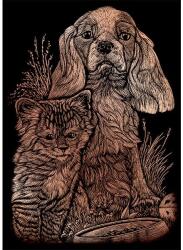 Royal & Langnickel Karckép gravírozó készlet karctűvel, 12x18 cm - Cica, kutya, réz