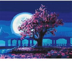 Brushme Számozott kifestő készlet, feszített vásznon, 40x50 cm - Cseresznyevirág a holdfényben