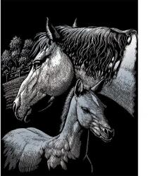 Royal & Langnickel Karckép gravírozó készlet karctűvel, 20x25 cm - Lovak, ezüst