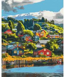 Brushme Számozott kifestő készlet, feszített vásznon, 40x50 cm - Színes falu