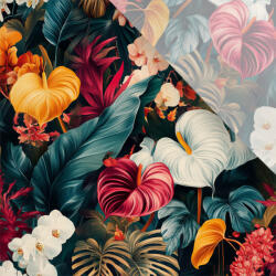 Takoy Enyhén elasztikus műselyem / silky anyag színes trópusi virágok