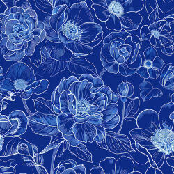 Takoy Áttetsző sifon Kékfestő jellegű imitáció - virágok