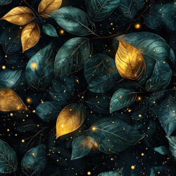 Takoy Elasztikus szatén prémium 132g aranyszínű levelek zölddel