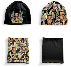 Takoy Panel szabásmintával XS-es méret, funkcionális jersey - sapka és nyakmelegítő szett erdei állatok kalandjai fekete