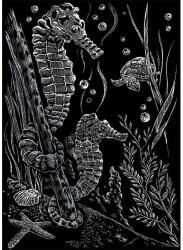 Royal & Langnickel Karckép gravírozó készlet karctűvel, 12x18 cm - Tengeri csikók, ezüst