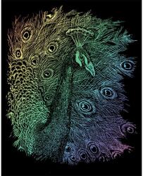 Royal & Langnickel Karckép gravírozó készlet karctűvel, 20x25 cm - Páva, szivárvány