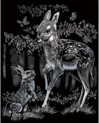 Royal & Langnickel Karckép gravírozó készlet karctűvel, 20x25 cm - Őzgida és nyuszi, ezüst