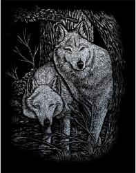 Royal & Langnickel Karckép gravírozó készlet karctűvel, 20x25 cm - Farkasok, ezüst