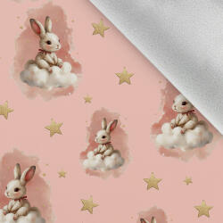 Takoy Téli softshell anyag rózsaszín alapon lévő nyuszi a felhőn