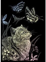 Royal & Langnickel Karckép gravírozó készlet karctűvel, 12x18 cm - Cica és pillangó, holográf