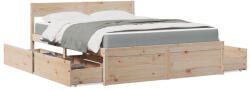 vidaXL tömör fenyőfa ágy fiókokkal és matraccal 140 x 200 cm (3281898)