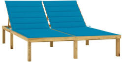 vidaXL impregnált fenyőfa kétszemélyes napozóágy kék párnákkal (3065883)