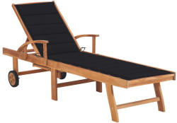 vidaXL tömör tíkfa napozóágy fekete párnával (3063013)